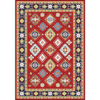 Southwest Living Room Rug in Red Diamond Print Rug Polyester Non-Slip Pet-Friendly Room Rug