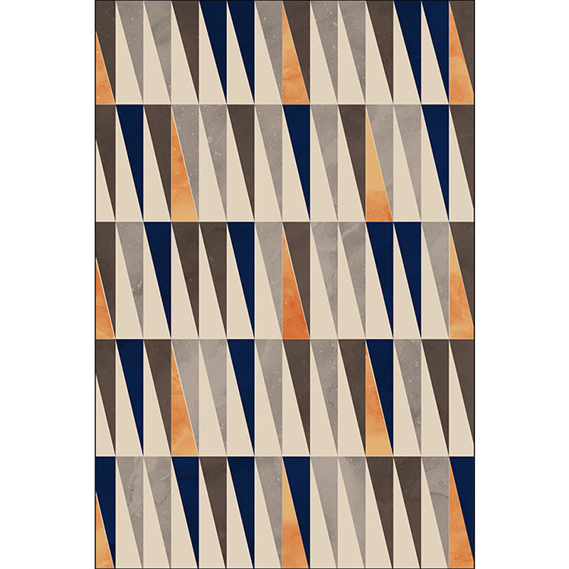 Ivory Bedroom Rug Modern Geometric Triangle Pattern Rug Polyester Stain Resistant Washable Rug