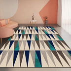 Ivory Bedroom Rug Modern Geometric Triangle Pattern Rug Polyester Stain Resistant Washable Rug