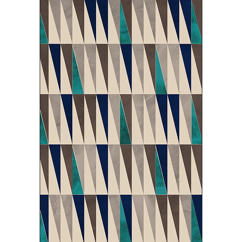 Ivory Bedroom Rug Modern Geometric Triangle Pattern Rug Polyester Stain Resistant Washable Rug