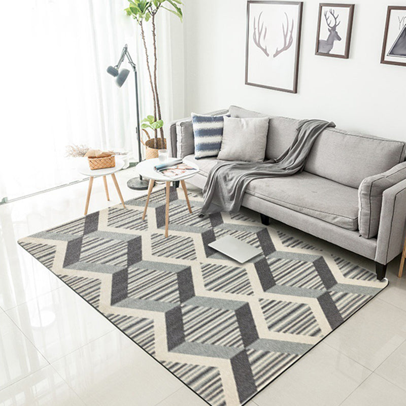 Contemporary modern carpet in gray geometric stripe wave pattern rug polyester non-slip rug for home decor