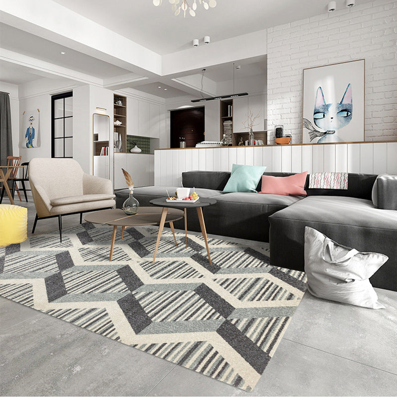 Contemporary modern carpet in gray geometric stripe wave pattern rug polyester non-slip rug for home decor