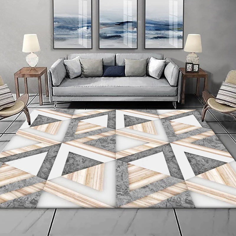 Modern Living Room Rug Multicolored Geometric Marble Print Rug Polyester Non-Slip Back Rug