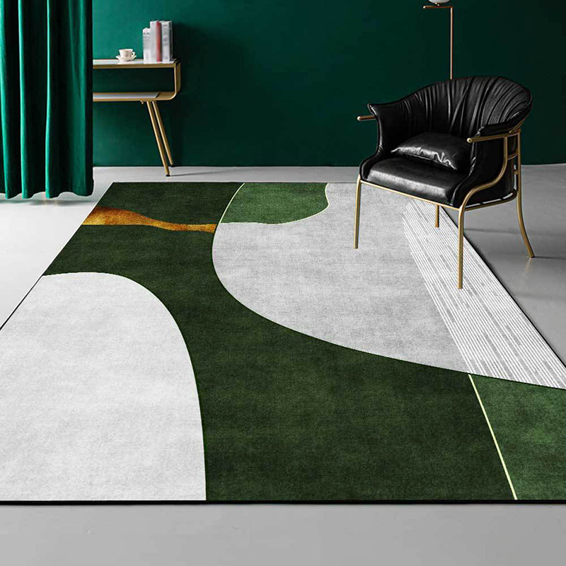 Green and Gray Bedroom Carpet Novelty Color Block Stripe Pattern Area Rug Polyester Stain Resistant Rug