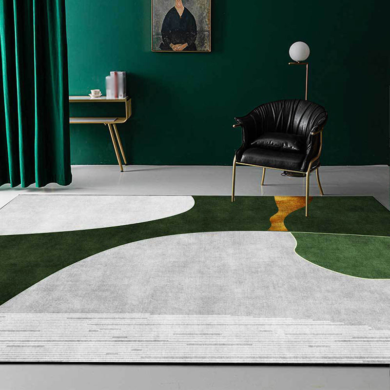 Green and Gray Bedroom Carpet Novelty Color Block Stripe Pattern Area Rug Polyester Stain Resistant Rug