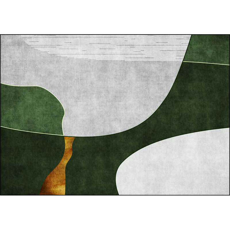 Green and Gray Bedroom Carpet Novelty Color Block Stripe Pattern Area Rug Polyester Stain Resistant Rug
