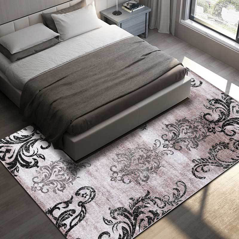 Black and pink retro carpet Polyester paisley pattern carpet machine washable non-slip backing carpet for the living room