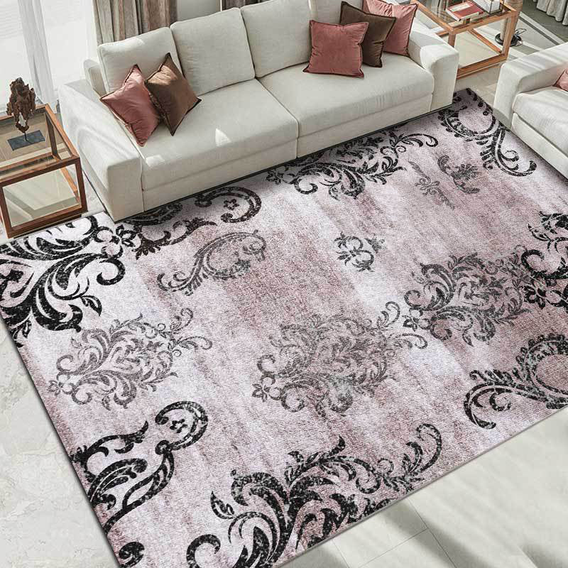 Black and pink retro carpet Polyester paisley pattern carpet machine washable non-slip backing carpet for the living room