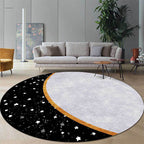 White and Black Nordic Carpet Polyester Colorblock Star Print Carpet Machine Washable Non-Slip Background Rug for Living Room