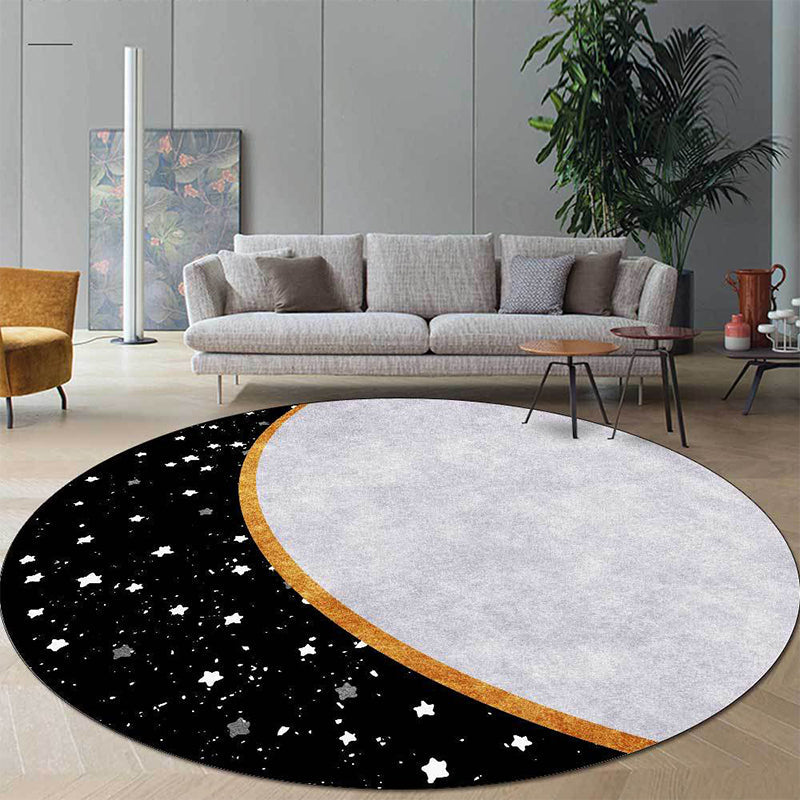 White and Black Nordic Carpet Polyester Colorblock Star Print Carpet Machine Washable Non-Slip Background Rug for Living Room