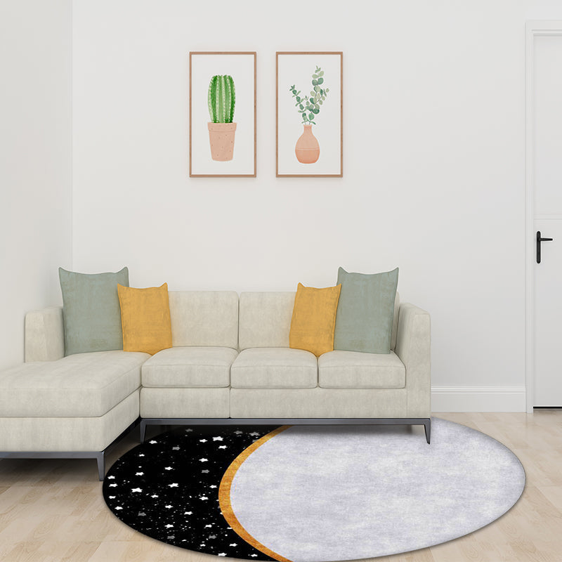 White and Black Nordic Carpet Polyester Colorblock Star Print Carpet Machine Washable Non-Slip Background Rug for Living Room
