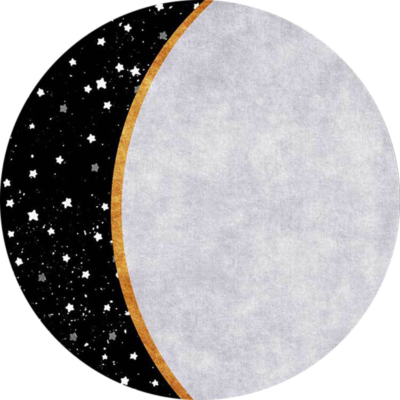 White and Black Nordic Carpet Polyester Colorblock Star Print Carpet Machine Washable Non-Slip Background Rug for Living Room