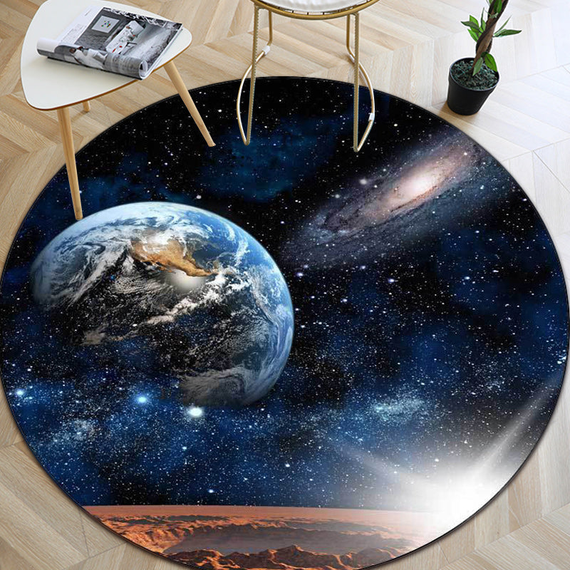 Modern living room carpet in blue space galaxy Earth print carpet polyester non-slip back carpet
