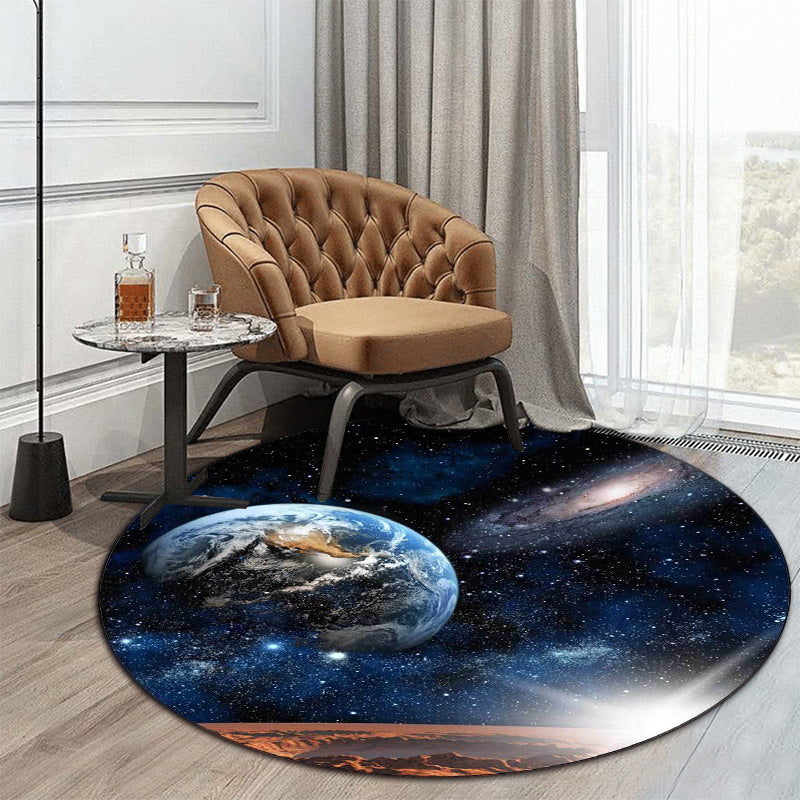 Modern living room carpet in blue space galaxy Earth print carpet polyester non-slip back carpet