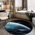 Minimalist modern rug in blue and black with a pattern of planets in space Rug polyester non-slip rug for home decor