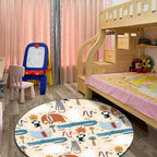 Ivory Kids Room Rug Kids Animal Elephant Monkey Crocodile Pattern Rug Polyester Pet-Friendly Rug