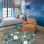 Kids Bedroom Rug in green animal fox bear tree print rug polyester pet-friendly area rug