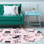 Pink Children's Room Carpet Children Animal Cat Pattern Rug Polyester Non-Slip Washable Carpet