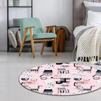 Pink Children's Room Carpet Children Animal Cat Pattern Rug Polyester Non-Slip Washable Carpet