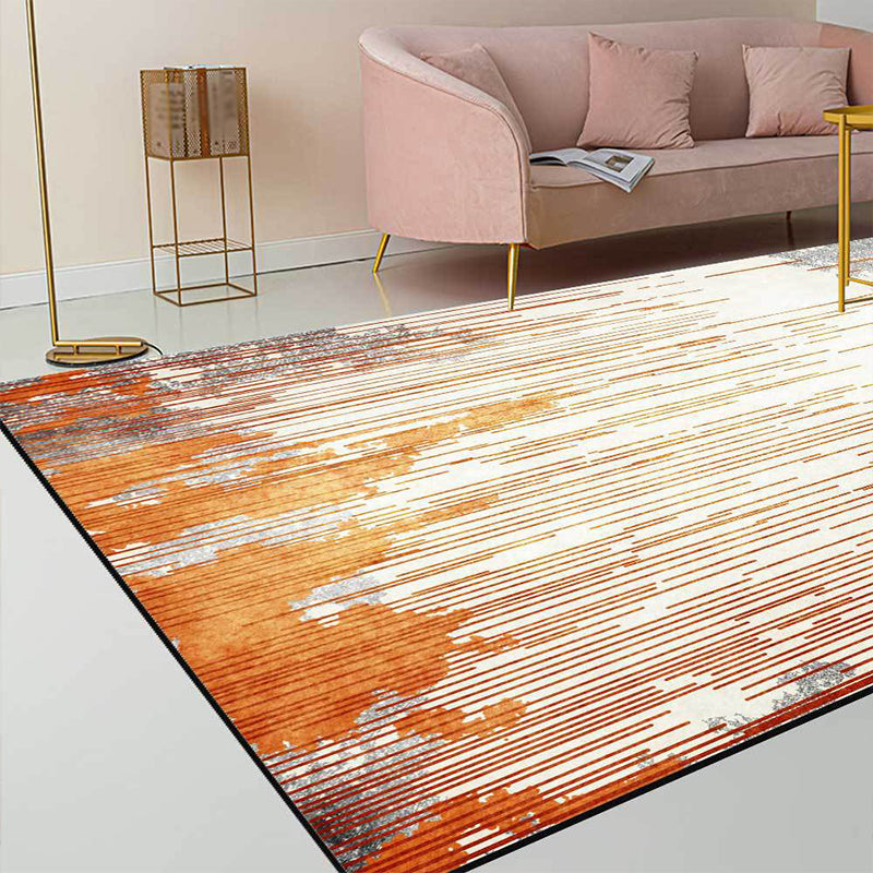 Orange and Gray Novelty Carpet Polyester Striped Pattern Carpet Washable Non-Slip Back Carpet for Living Room
