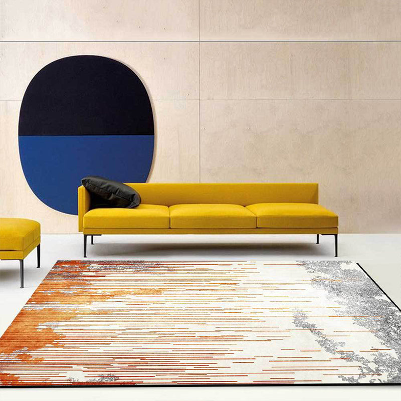 Orange and Gray Novelty Carpet Polyester Striped Pattern Carpet Washable Non-Slip Back Carpet for Living Room