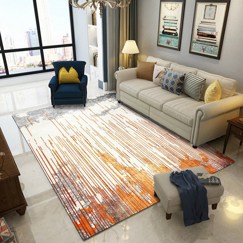 Orange and Gray Novelty Carpet Polyester Striped Pattern Carpet Washable Non-Slip Back Carpet for Living Room