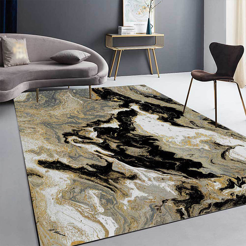New Abstract Carpet Black and Gold Polyester Carpet Machine Washable Non-Slip Carpet for Bedroom