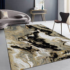 New Abstract Carpet Black and Gold Polyester Carpet Machine Washable Non-Slip Carpet for Bedroom