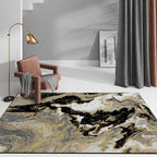 New Abstract Carpet Black and Gold Polyester Carpet Machine Washable Non-Slip Carpet for Bedroom