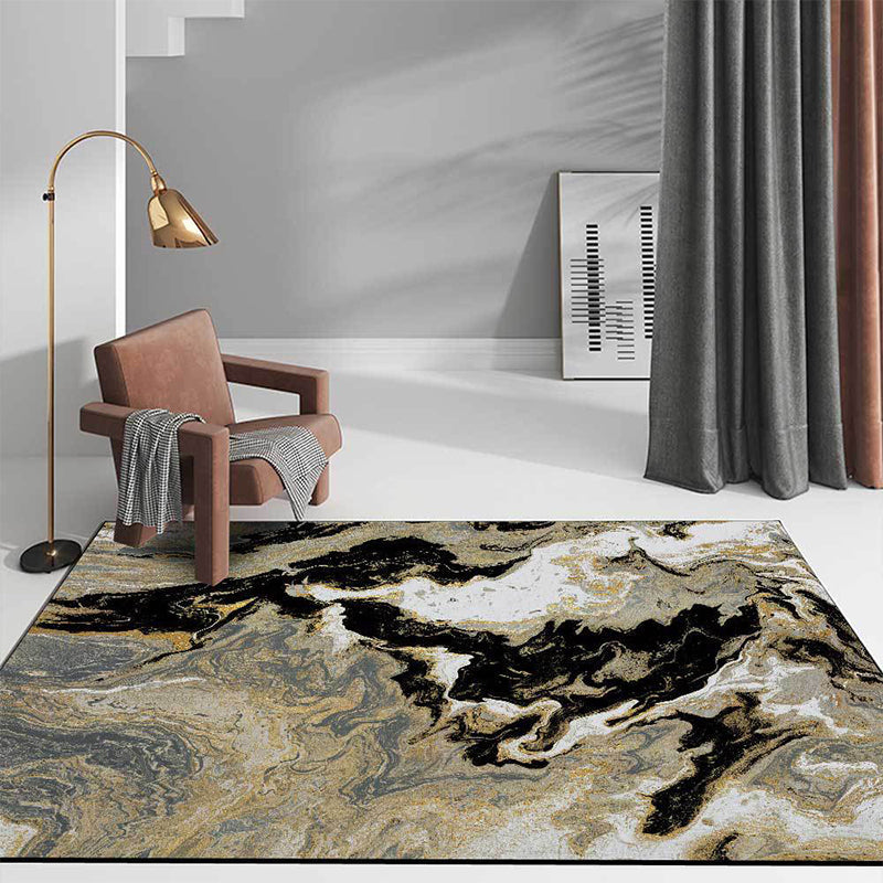New Abstract Carpet Black and Gold Polyester Carpet Machine Washable Non-Slip Carpet for Bedroom