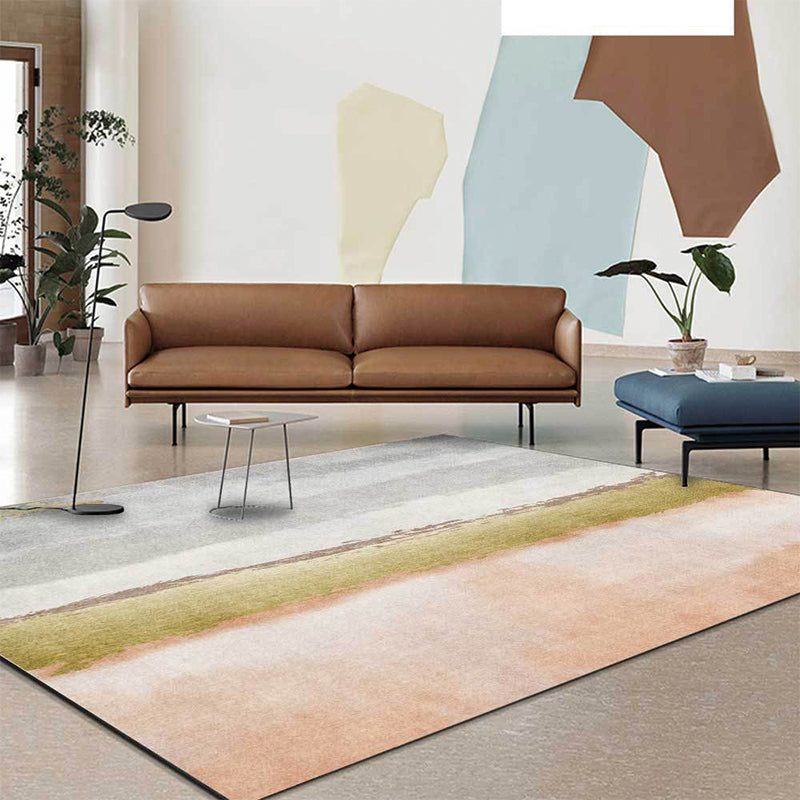 Modern Abstract Rug Gray and Pink Polyester Rug Machine Washable Non-Slip Rug for the Bedroom