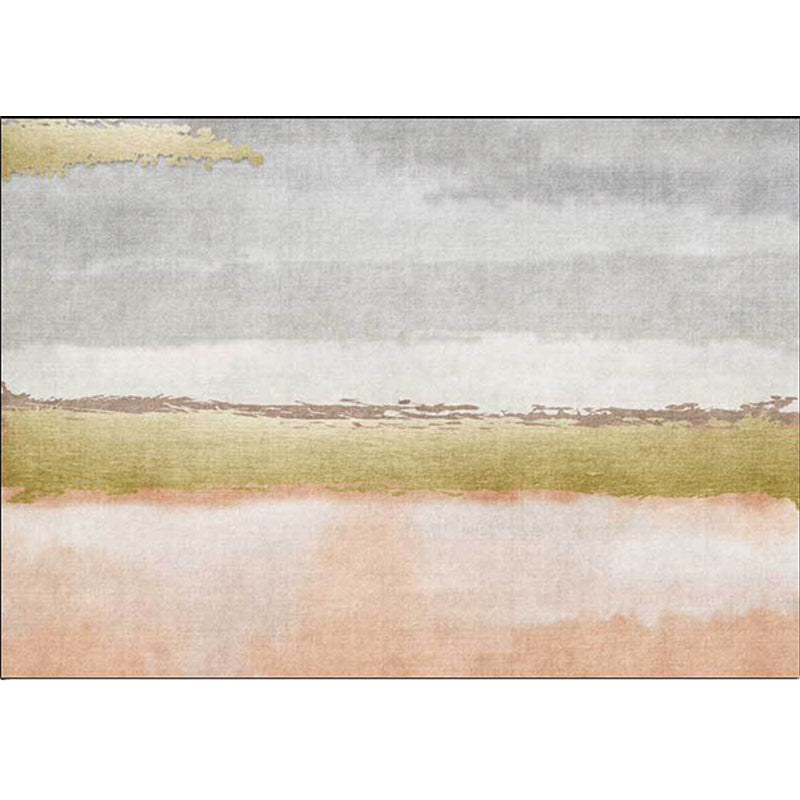 Modern Abstract Rug Gray and Pink Polyester Rug Machine Washable Non-Slip Rug for the Bedroom
