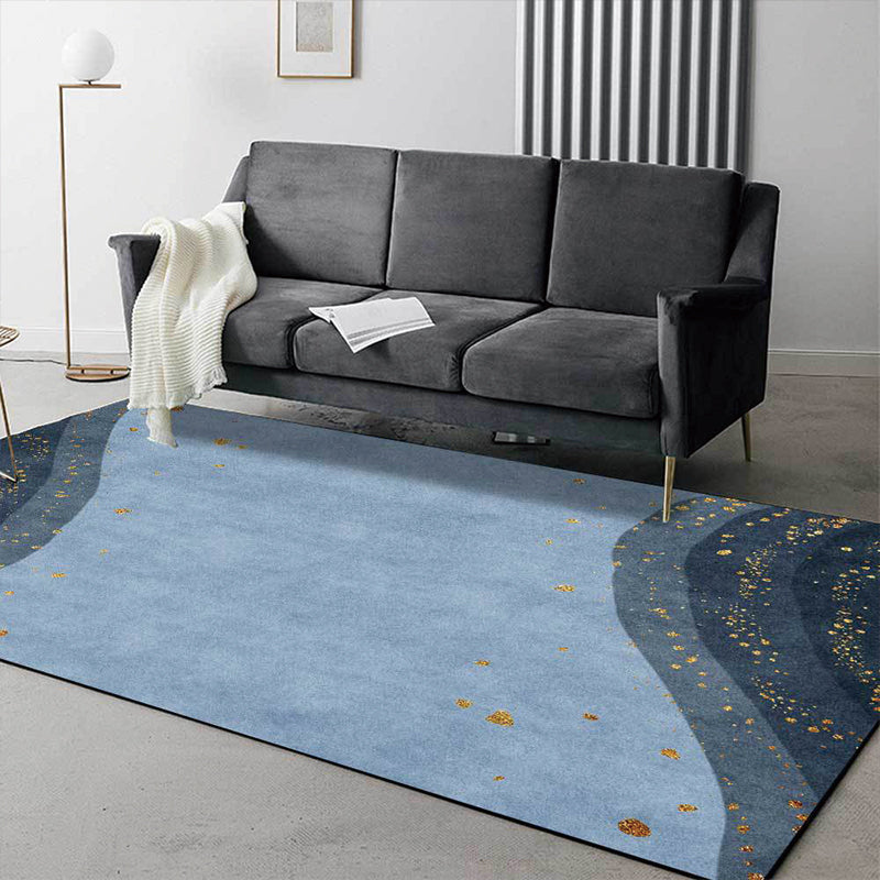 Blue contemporary rug polyester abstract rug washable non-slip backing rug for the living room