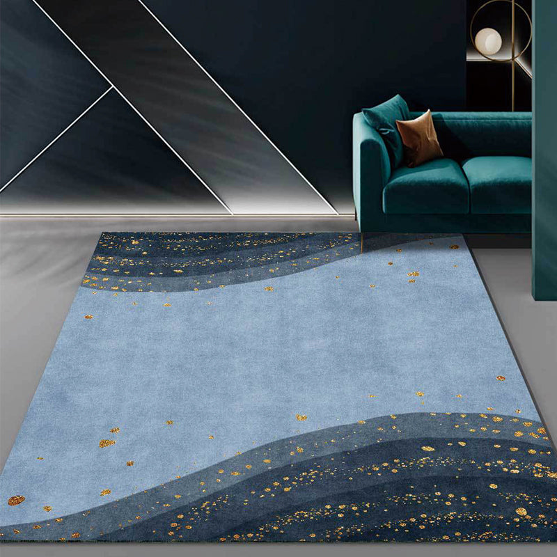 Blue contemporary rug polyester abstract rug washable non-slip backing rug for the living room