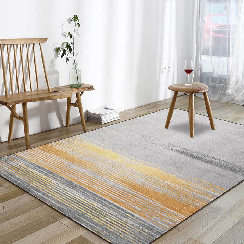 Nordic striped rug gray and yellow polyester rug machine washable non-slip rug for bedroom