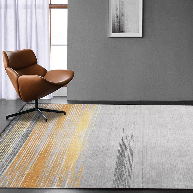 Nordic striped rug gray and yellow polyester rug machine washable non-slip rug for bedroom