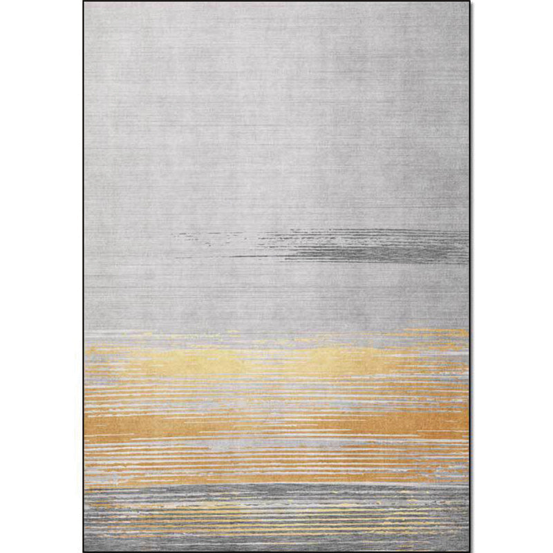 Nordic striped rug gray and yellow polyester rug machine washable non-slip rug for bedroom