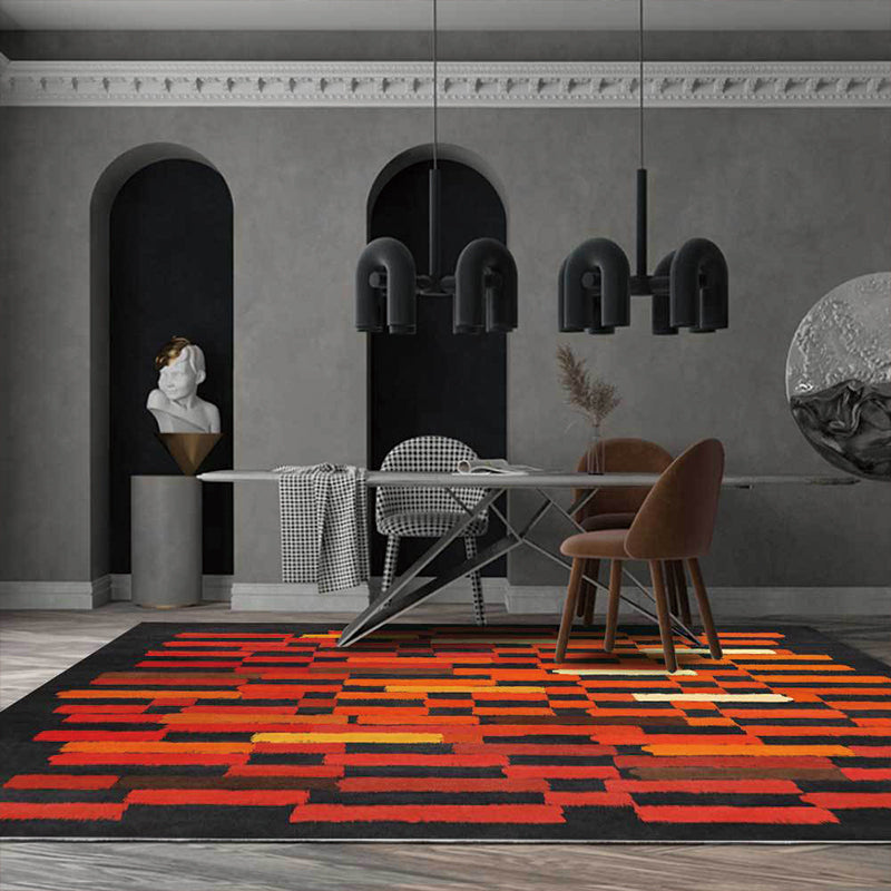Black and red modern rug polyester brushstroke pattern rug washable non-slip back rug for the living room