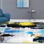 Contemporary brush stroke pattern rug black multicolored polyester rug machine washable non-slip rug for the bedroom