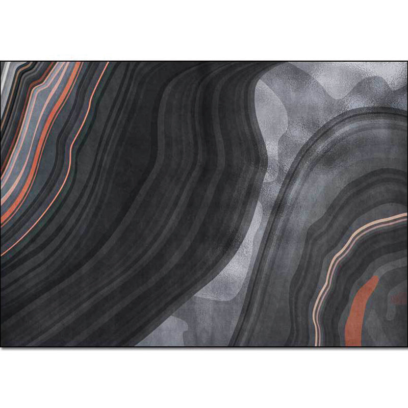 Black and gray modern carpet made of polyester with swirl stripe pattern washable non-slip backing carpet for the living room