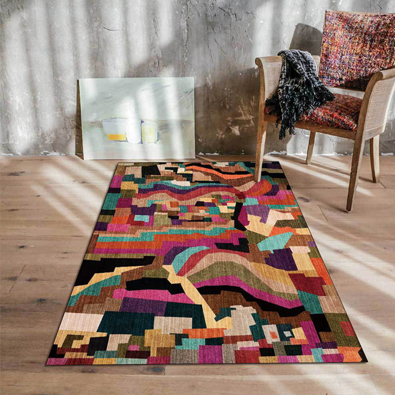 Funky Abstract Rug Multicolored Simple Rug Polyester Washable Non-Slip Bottom Rug for the Living Room