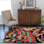 Funky Abstract Rug Multicolored Simple Rug Polyester Washable Non-Slip Bottom Rug for the Living Room