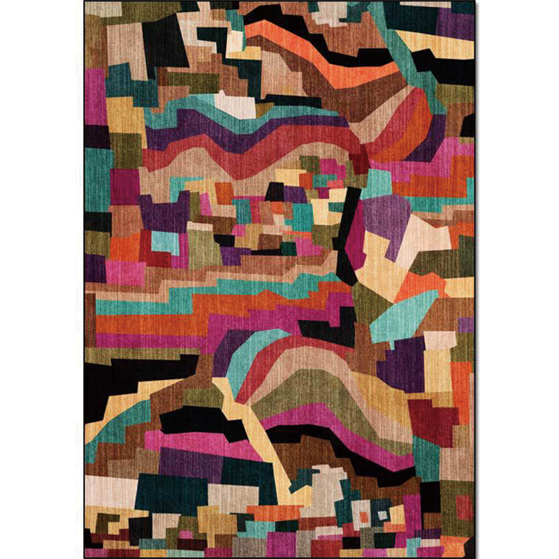 Funky Abstract Rug Multicolored Simple Rug Polyester Washable Non-Slip Bottom Rug for the Living Room