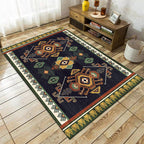 Black Bedroom Rug Southwestern Tribal Pattern Area Rug Polyester Pet-Friendly Rug
