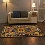 Tribal Southwestern rug in black and yellow sun moon diamond pattern rug polyester washable rug for home decor