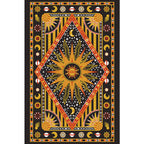 Tribal Southwestern rug in black and yellow sun moon diamond pattern rug polyester washable rug for home decor