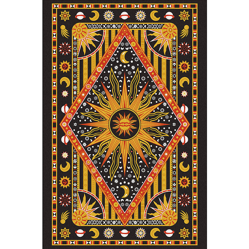 Tribal Southwestern rug in black and yellow sun moon diamond pattern rug polyester washable rug for home decor