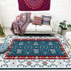 White Bedroom Rug Southwestern Tribal Leaf Pattern Area Rug Polyester Stain Resistant Non-Slip Doormat
