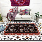 White Bedroom Rug Southwestern Tribal Leaf Pattern Area Rug Polyester Stain Resistant Non-Slip Doormat