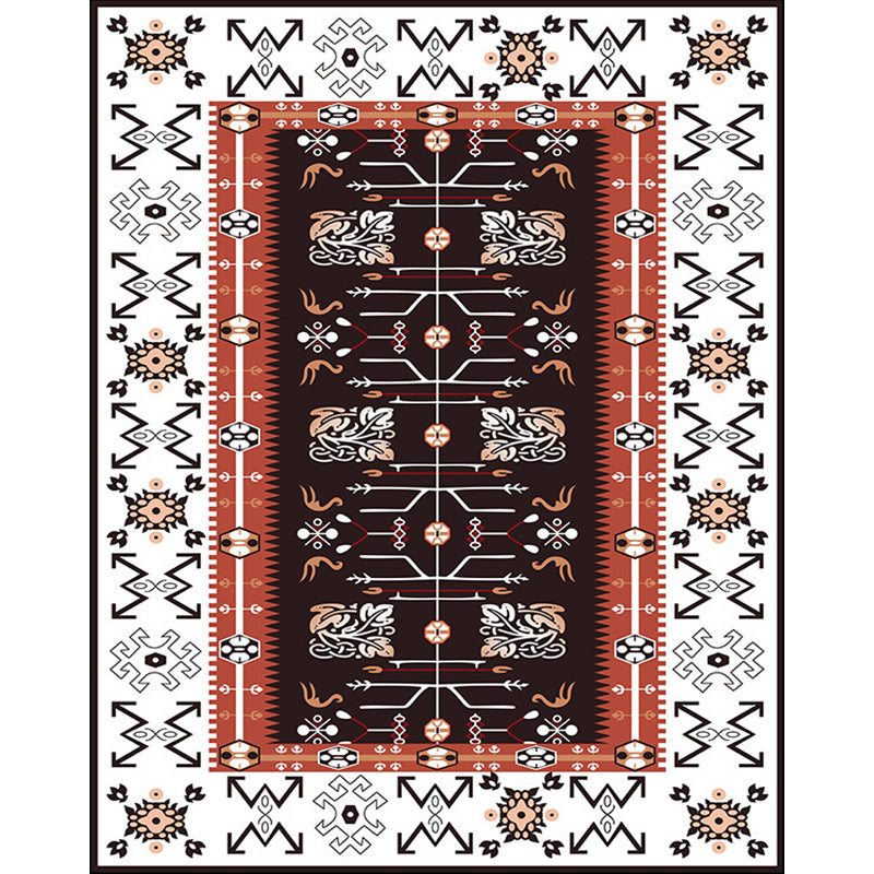 White Bedroom Rug Southwestern Tribal Leaf Pattern Area Rug Polyester Stain Resistant Non-Slip Doormat